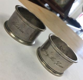 Antique Set Of 2 G.  H.  French Sterling Silver 1.  75” Napkin Rings