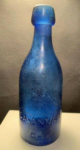 John Ryan Excelsior Sodaworks Savannah Geo 1866 Bottle Cobalt Blue Blob Top Nr