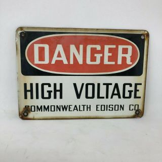 Vintage Danger High Voltage Sign Commonwealth Edison Co.  Tin Metal