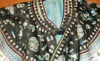 19th C.  Chinese Qing Dynasty Silk Embroidery Robe Butterflies Cranes Flowers Etc 3