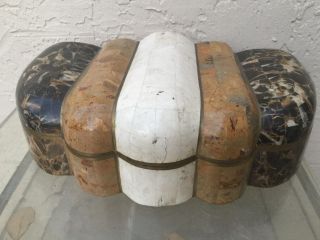 Maitland Smith ? Vintage Shell Shaped Tessellated Stone Box W/brass Inlaid