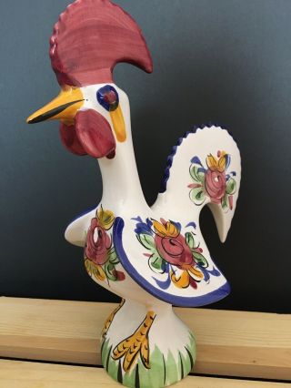 Portugal Rooster Cock Figurine Statue Ceramics Handpainted 8’’ High 3