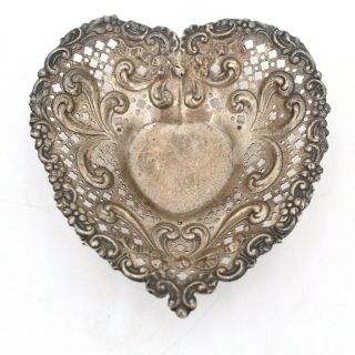 Gorham Vintage Sterling Silver Heart Shaped Pierced Bon Bon Nut Bowl Dish 966