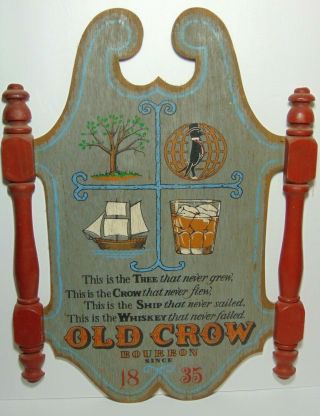 Vintage 1970s Old Crow Bourbon Whiskey Wood Advertising Sign Frankfort Kentucky