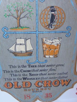 Vintage 1970s Old Crow Bourbon Whiskey Wood Advertising Sign Frankfort Kentucky 3