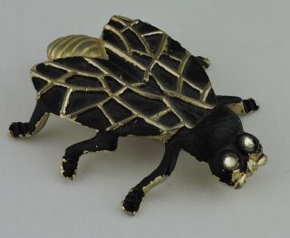 Vintage Brass Or Metal Alloy Black Golden Fly Insect Paperweight ? Figurine Bug