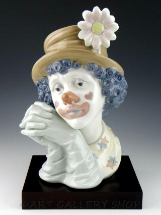Lladro Figurine Melancholy Clown Head Bust & Wood Base 5542 Retired