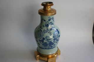 Antique Chinese Porcelain Blue And White Painted Flower Large Vase Lamp Stand