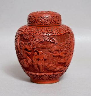 A Quality Large Antique Chinese Carved Cinnabar Ginger Jar Vase