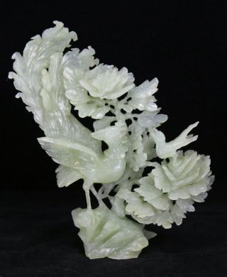 Vintage Large Chinese Hand - Carved Jade Sculpture Of Carved Birds & Flowers