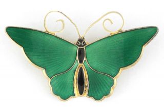 1930s David Andersen - Art Deco Green Enamel Butterfly Sterling Silver Brooch