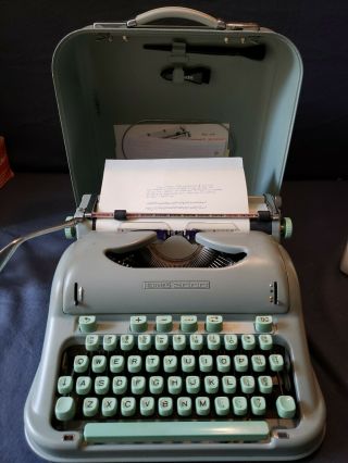 Hermes 3000 Script Cursive Typewriter Green W/ Case Cond