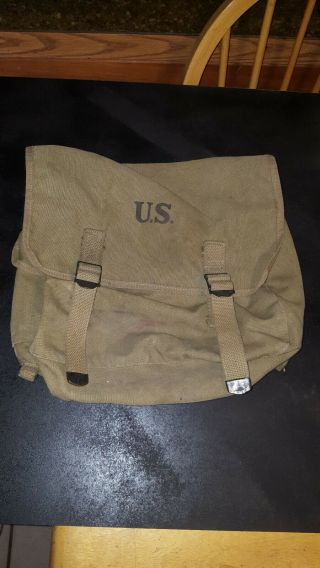 Vintage Military Us Army Wwii Od Green Canvas Musette Field Bag Backpack