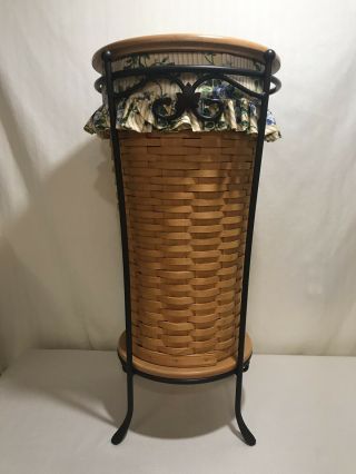 Longaberger Umbrella Basket With Wrought Iron Stand,  2 Maple Shelves,  Liner - 1998
