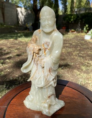 Very Fine Old Chinese Jade Carved Arhat Buddha Staue Figure