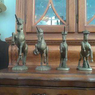Set Of Four Vintage Solid Brass Unicorn Figurines,  American Made.