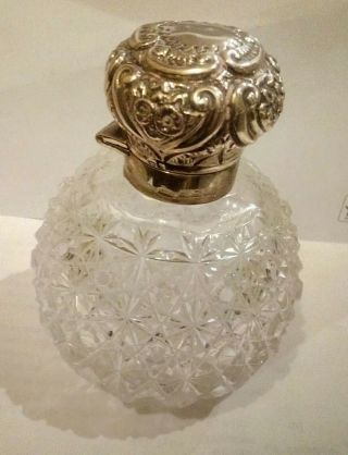 Quality Antique Sterling Silver Topped Hobnail Cut Crystal Perfume Bottle 1902