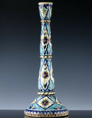 Rare Large 19thc Iznik Turkish Ottoman Persian Islamic Pottery Candlestick