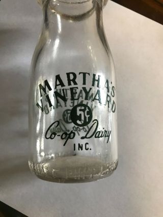 Small 1/2 Pint Marthas Vineyard Silkscreened Coop Milk Bottle Glass 5 Cent