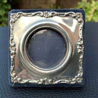 Art Deco Hallmarked Sterling Silver & Blue Velvet Miniature Picture Photo Frame