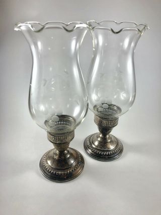 N.  S.  Co Sterling Silver Weighted Antique Candle Holder Pair With Glass Wow
