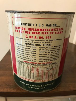 Vintage 1 Gallon Sinclair Anti - Freeze Oil Can 3