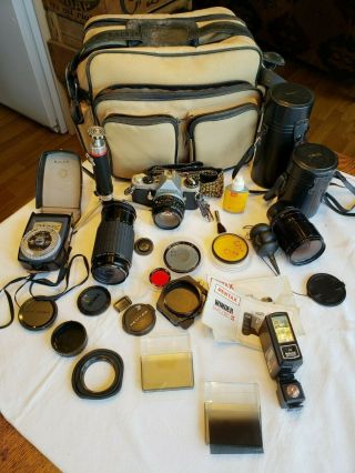 Vintage Pentax Me Camera With Extra Lens Kit 50mm Case