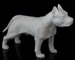 Staffordshire Pit Bull Terrier Marble Statue Dog Figurine White Stone Sculpture