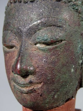 Very Fine Thai Thailand Sukhothai Bronze Head Of The Buddha Ca.  19th Century