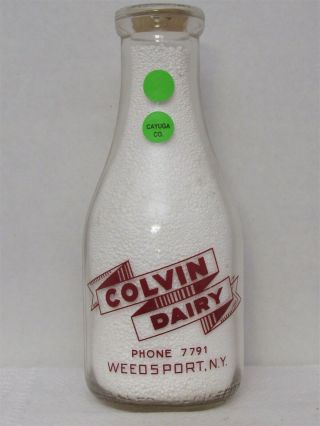 Trpq Milk Bottle Colvin Dairy Farm Weedport Ny Cayuga County Protection & Safety