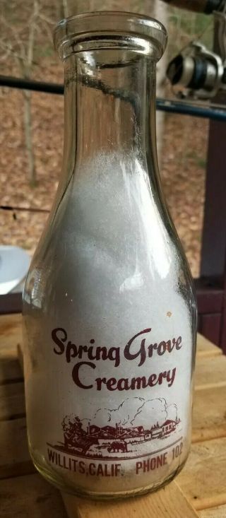 Willits California Spring Grove Creamery Great Cow On Western Quart Milk Bottle