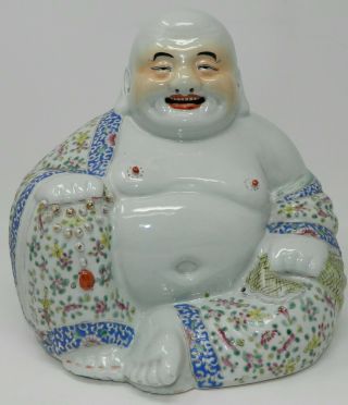 Old Large Chinese Buddha Figurine Statue Porcelain Signed