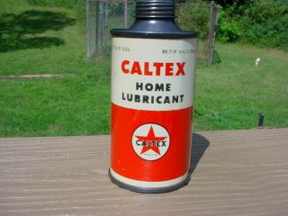 Vintage Caltex Home Lubricant Handy Gun Reel Oiler Lead Top Oil Tin Can