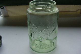 Green Rall Ball Pint Root Fruit Mason Canning Jar Antique Glass