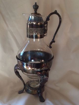Vintage Coffee Pot Carafe Warmer Blown Glass & Silverplate
