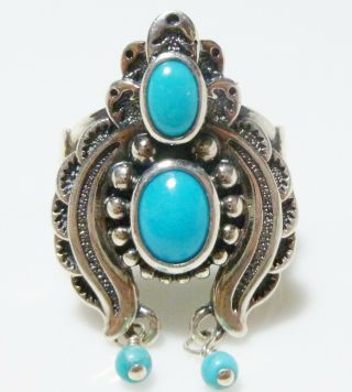 Carolyn Pollack Relios Southwestern Turquoise Charm Sterling Silver Squash Ring