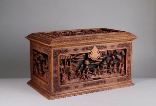 Late 19th Early 20th Century Chinese Wood Box With Figures