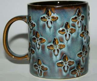 Starbucks Coffee Mug/cup 2008 Blue Stoneware Luxury 3d Flower Design 16 Oz.