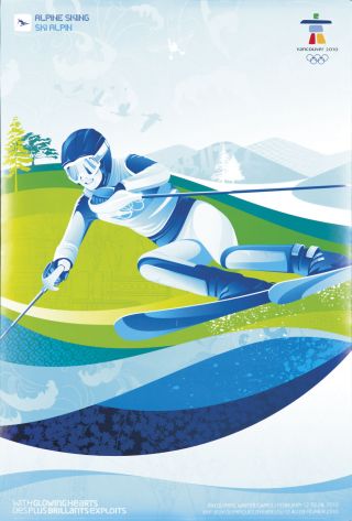 Vintage Poster Vancouver Winter Olympics Alpine Skiing Skier Mountain