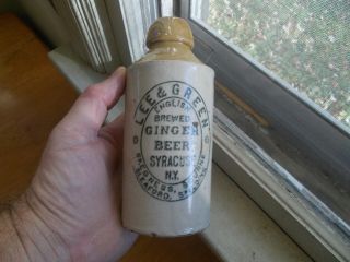 Syracuse,  Ny Lee & Green Ginger Beer 1890s Heavy Stoneware Blob Top Bottle