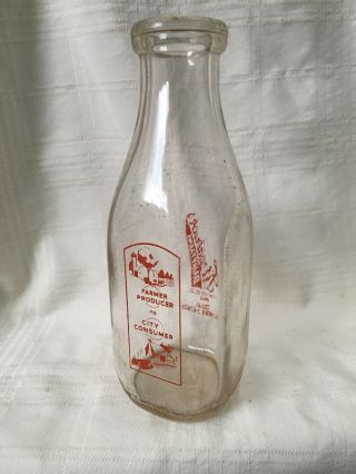 Vintage Quart Milk Bottle Fitzpatrick’s Dairy Farms Fairfield Maine 2