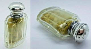 Vintage Panel Cut Crystal Glass & Sterling Silver Lid Perfume Scent Salts Bottle