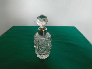 A Rare Antique Cut Glass Perfume Bottle With Silver Collar 1914.