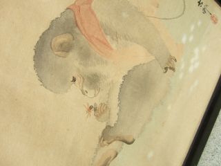 Antique Japanese Chinese Watercolour Painting Ape Monkey Signed