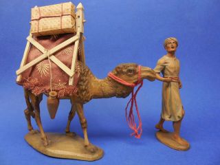 Camel & Driver Vintage Anri.  From The 6 " Nativity Set.  Carved Wood,  W/ Boxes