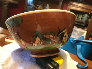Old Vintage Mexican Tlaquepaque Tourist Pottery Red Bowl 9 1/4 " Donkeys Cactus