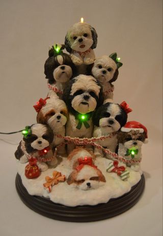 Danbury Shih Tzu Family Christmas Tree Lighted Dog Figurine