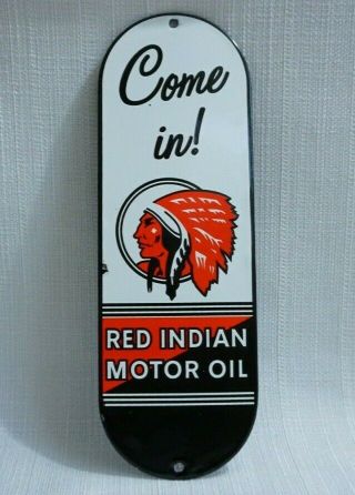 Vintage Red Indian Porcelain Sign Gas Motor Oil Station Pump Advertising Push