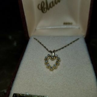 Vintage 14k Yellow Gold Diamond Heart Pendant Necklace 2g 585 20 " Chain