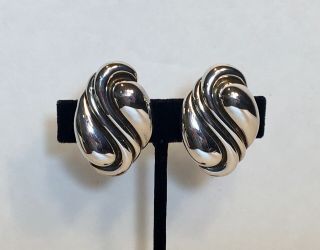 Large Frederic Jean Duclos Sterling Silver 925 On Wax Clip On Earrings Signed
